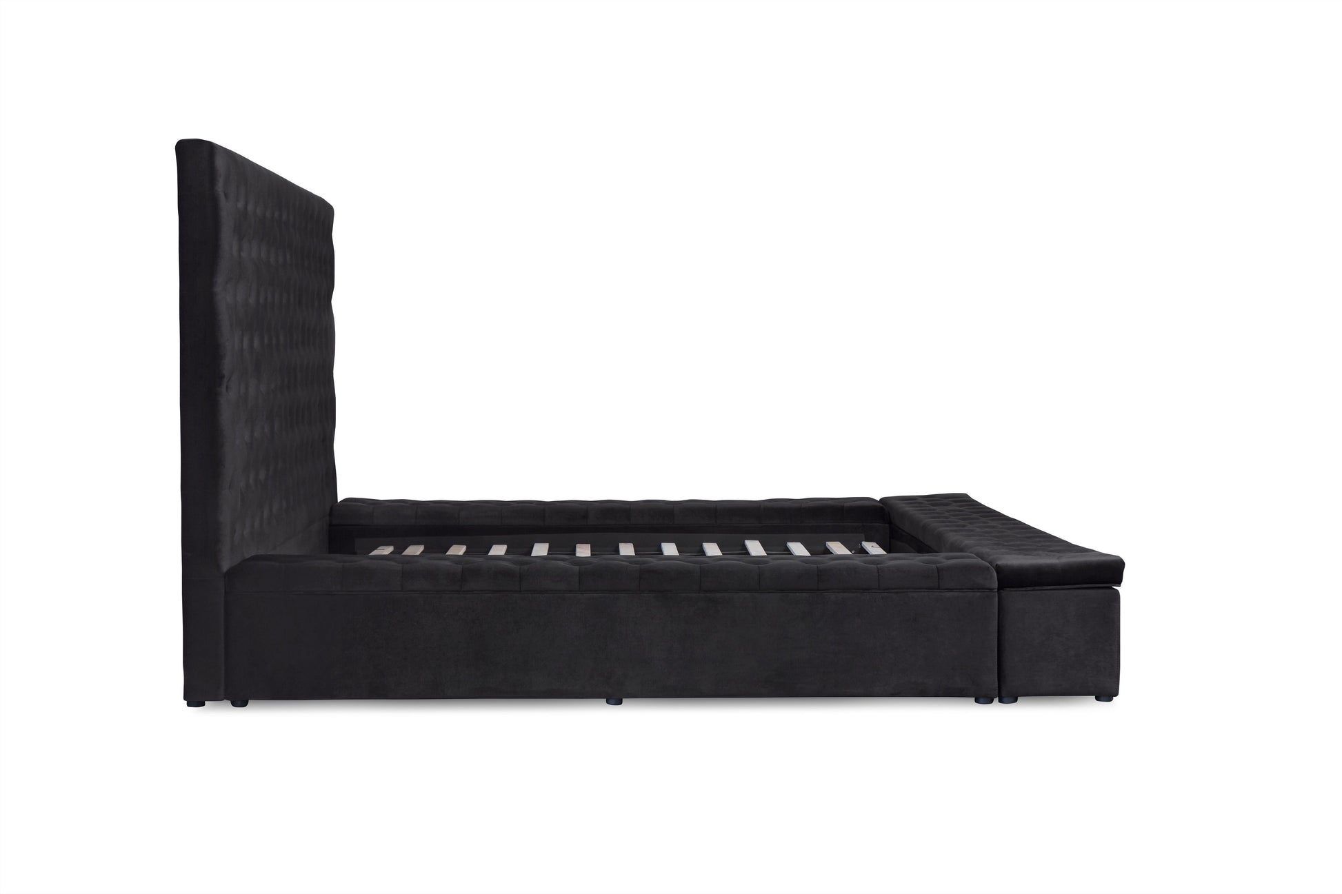 Prague Black Velvet King Upholstered Storage Platform Bed - SET | SH250BLKK-1 | SH250BLKK-2 | SH250BLKK-3EK - Luna Furniture - Dallas Store