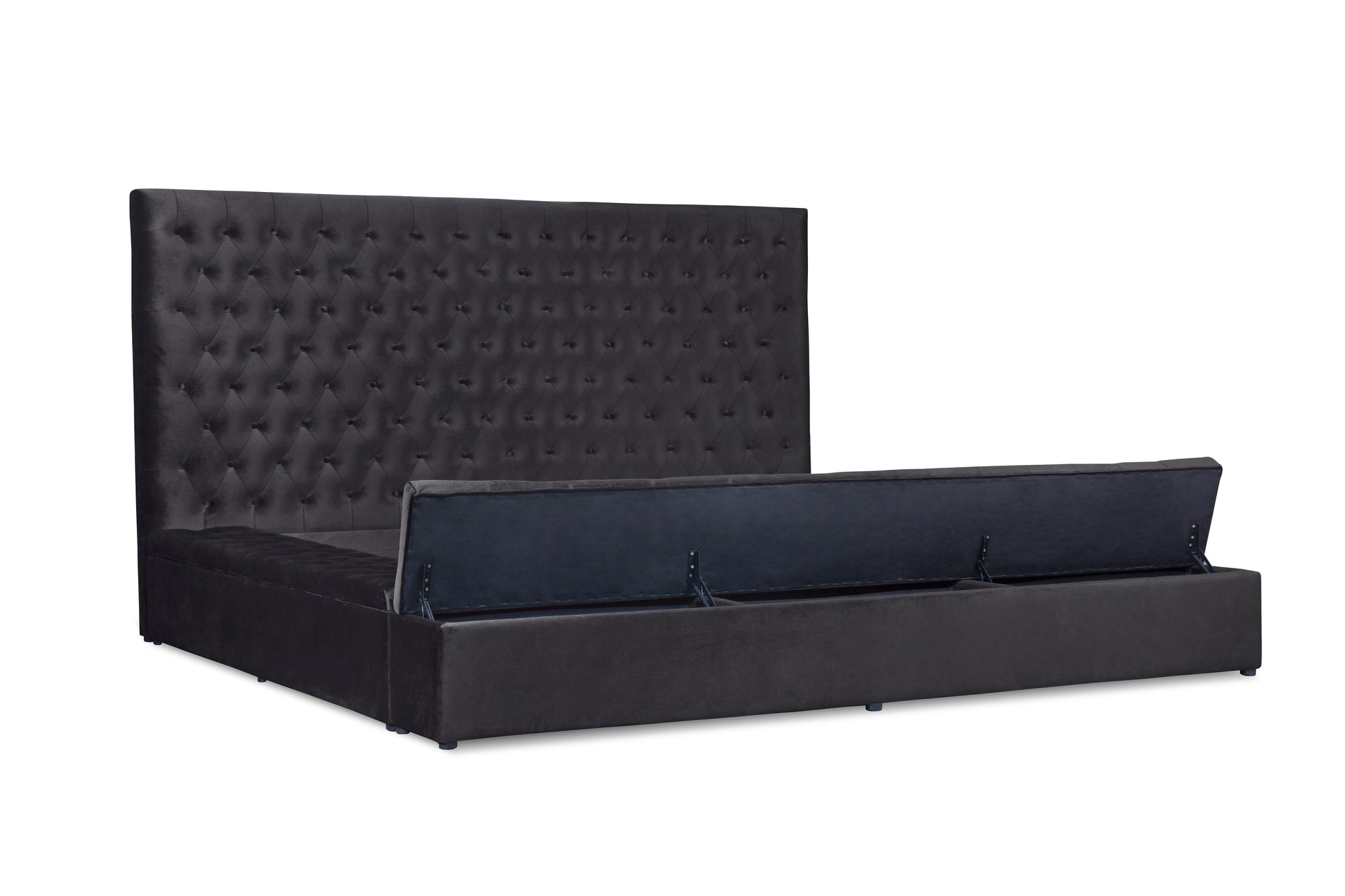 Prague Black Velvet King Upholstered Storage Platform Bed - SET | SH250BLKK-1 | SH250BLKK-2 | SH250BLKK-3EK - Luna Furniture - Dallas Store