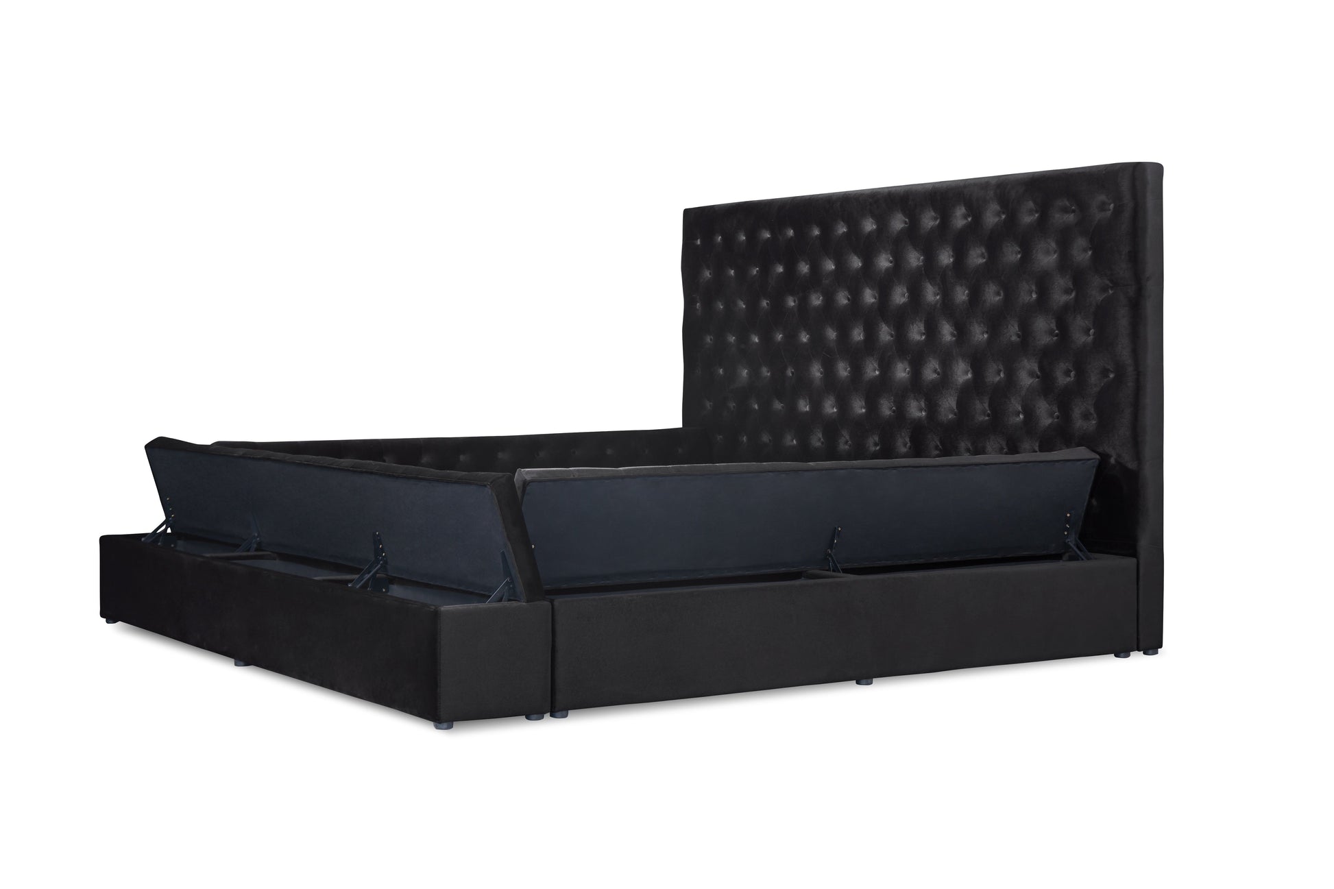 Prague Black Velvet King Upholstered Storage Platform Bed - SET | SH250BLKK-1 | SH250BLKK-2 | SH250BLKK-3EK - Luna Furniture - Dallas Store