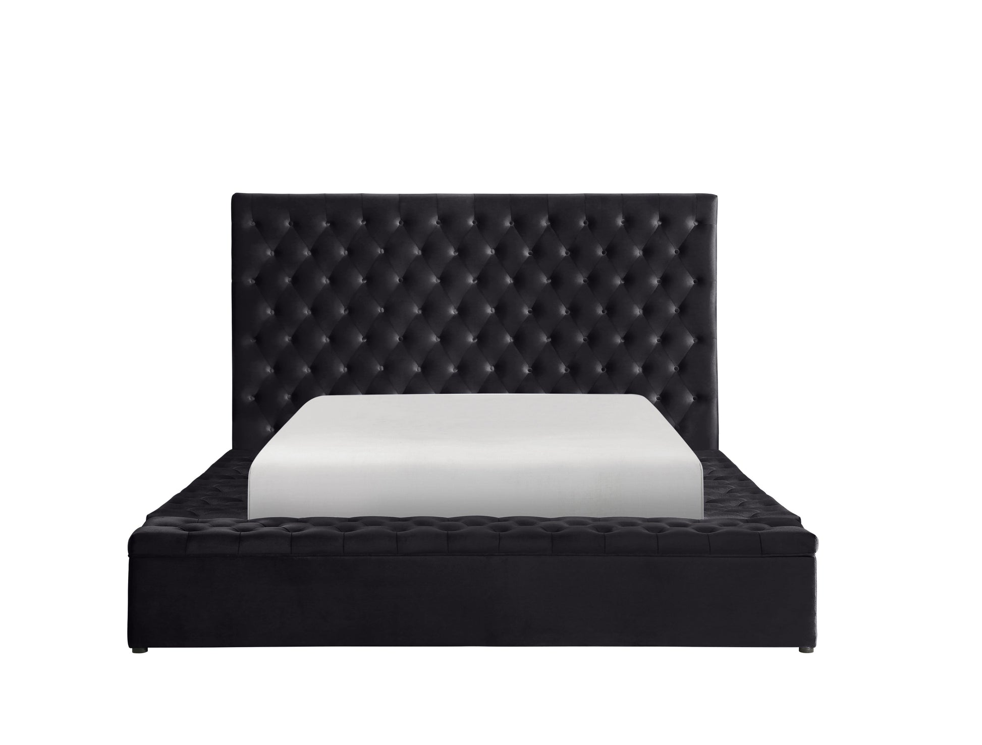 Prague Black Velvet King Upholstered Storage Platform Bed - SET | SH250BLKK-1 | SH250BLKK-2 | SH250BLKK-3EK - Luna Furniture - Dallas Store