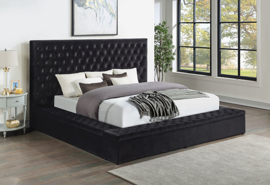 Prague Black Velvet Queen Upholstered Storage Platform Bed - SET | SH250BLK-1 | SH250BLK-2 | SH250BLK-3 - Luna Furniture - Dallas Store
