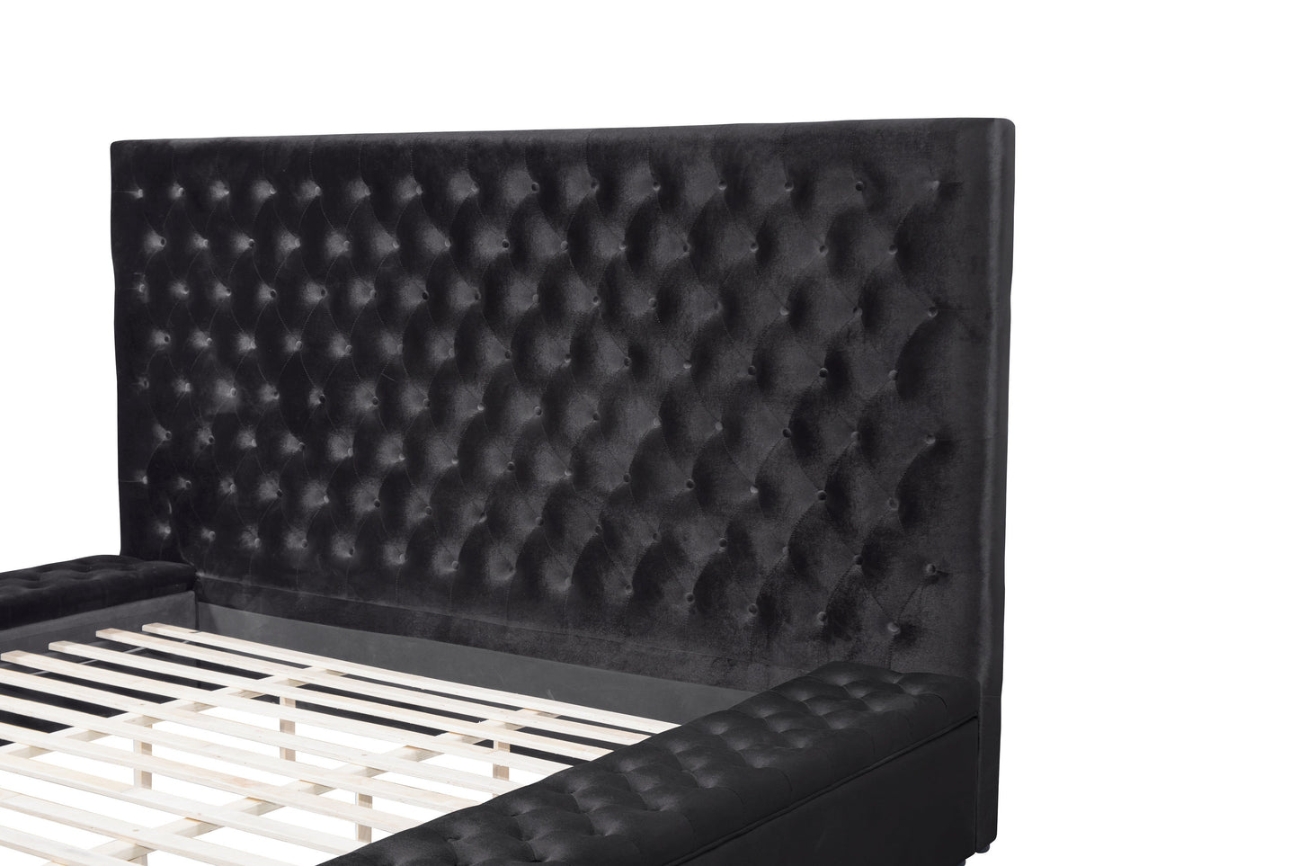 Prague Black Velvet Queen Upholstered Storage Platform Bed - SET | SH250BLK-1 | SH250BLK-2 | SH250BLK-3 - Luna Furniture - Dallas Store
