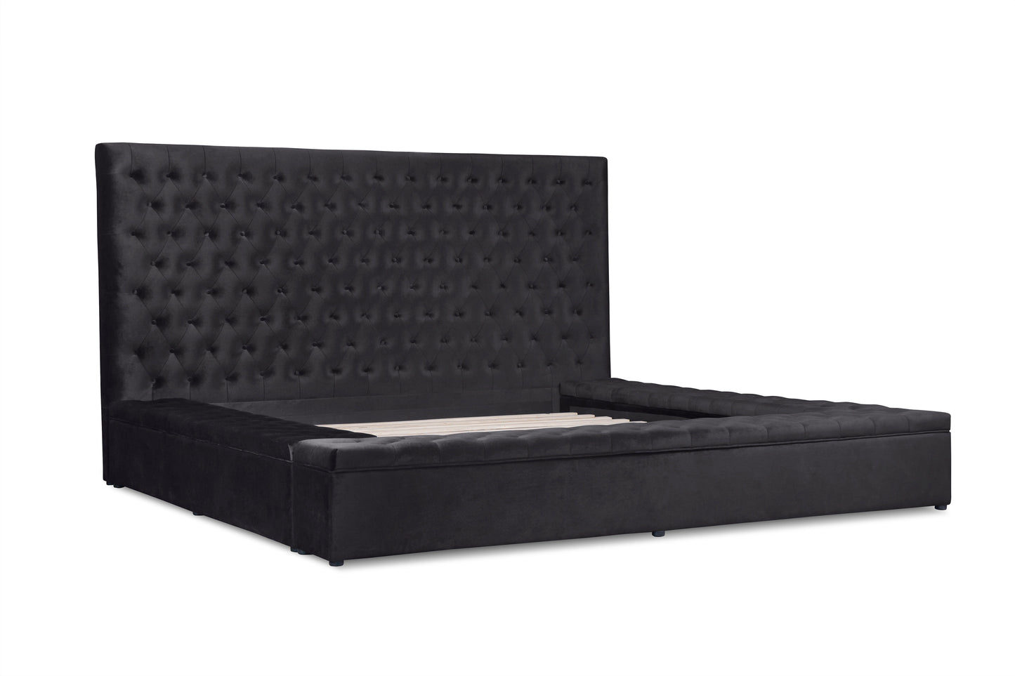 Prague Black Velvet Queen Upholstered Storage Platform Bed - SET | SH250BLK-1 | SH250BLK-2 | SH250BLK-3 - Luna Furniture - Dallas Store