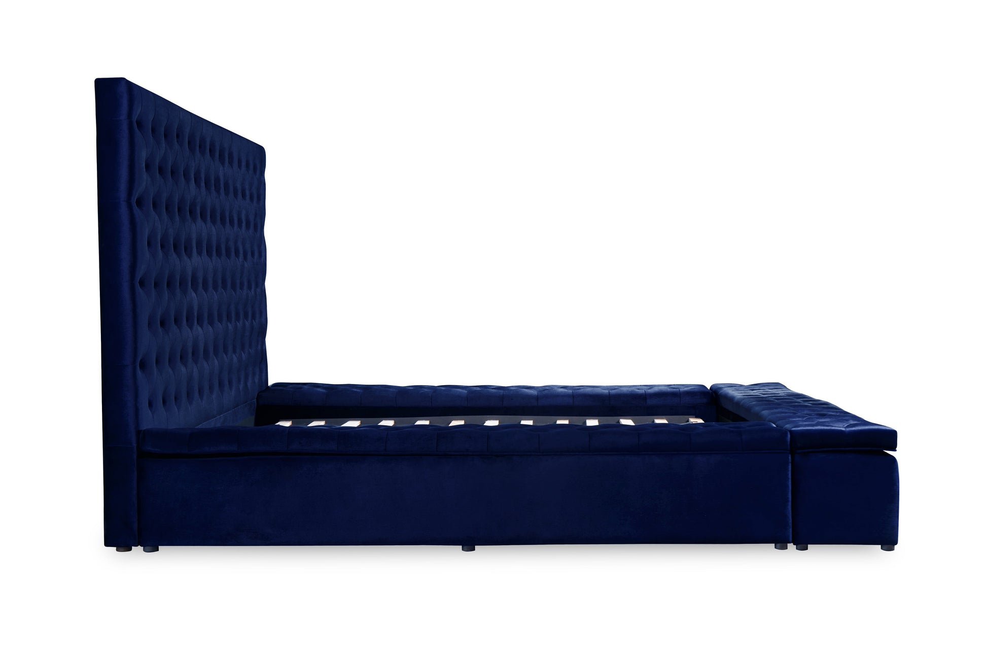 Prague Blue Velvet King Upholstered Storage Platform Bed - SET | SH250BLUK-1 | SH250BLUK-2 | SH250BLUK-3EK - Luna Furniture - Dallas Store