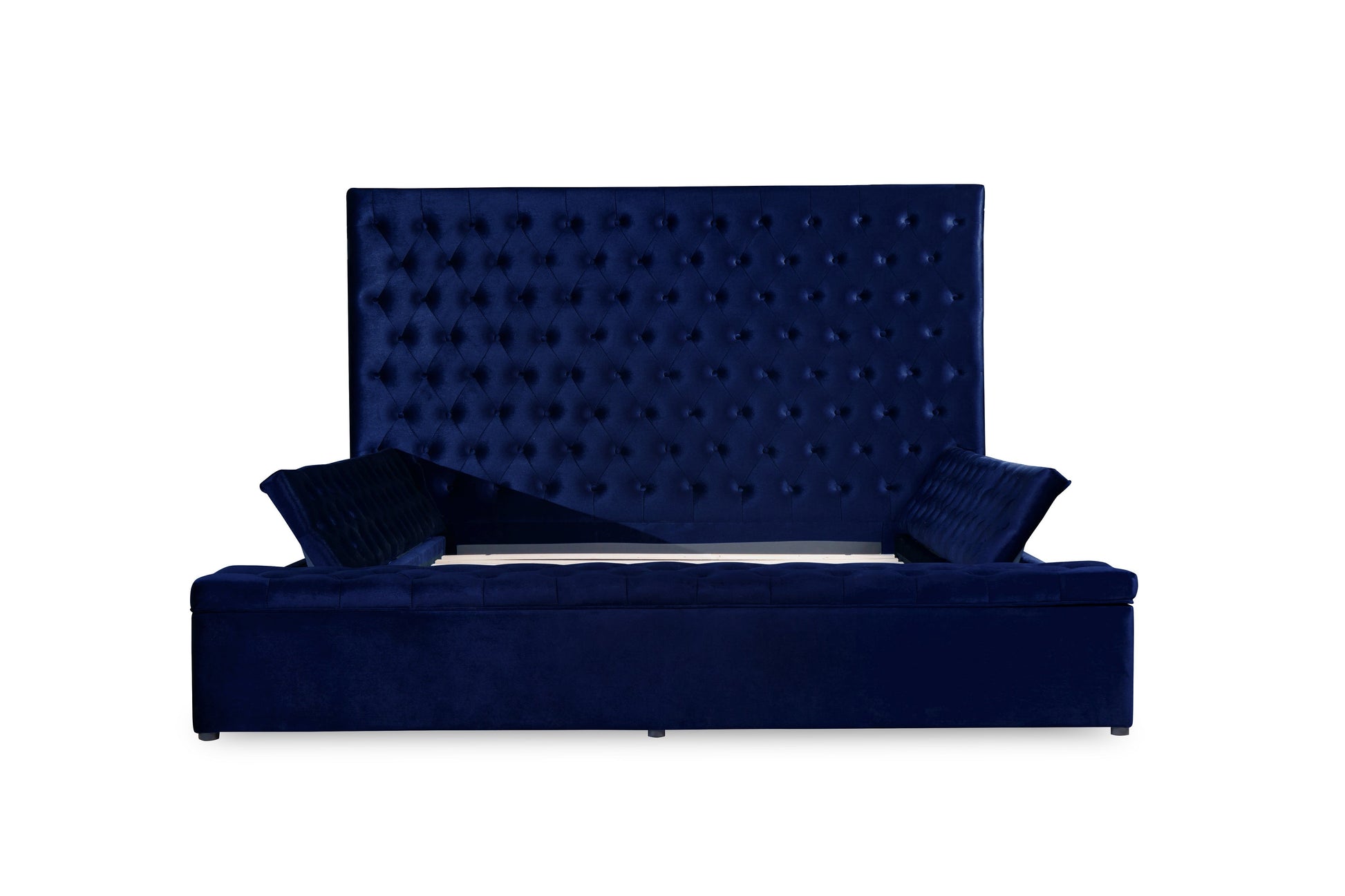 Prague Blue Velvet King Upholstered Storage Platform Bed - SET | SH250BLUK-1 | SH250BLUK-2 | SH250BLUK-3EK - Luna Furniture - Dallas Store