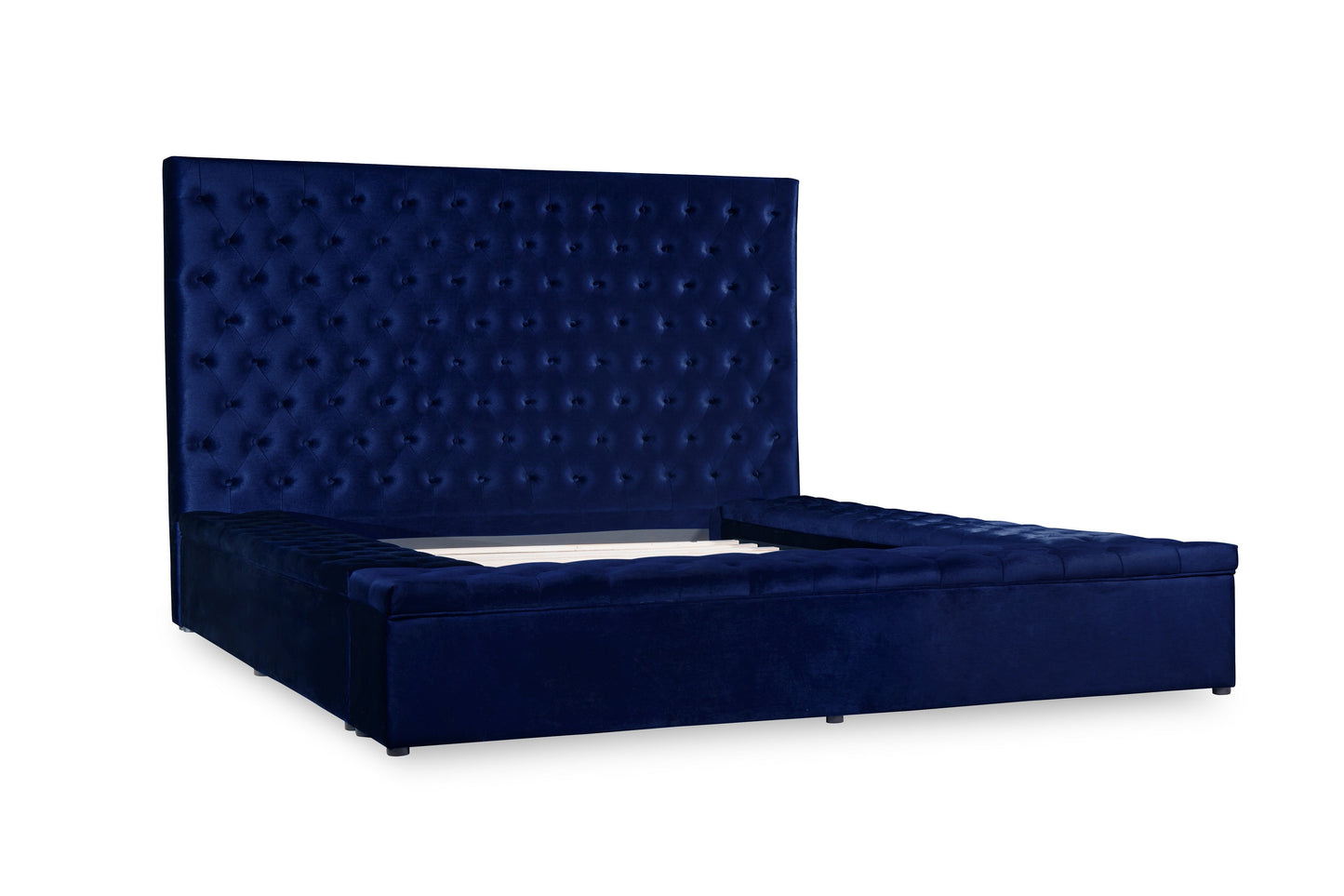 Prague Blue Velvet Queen Upholstered Storage Platform Bed - SET | SH250BLU-1 | SH250BLU-2 | SH250BLU-3 - Luna Furniture - Dallas Store