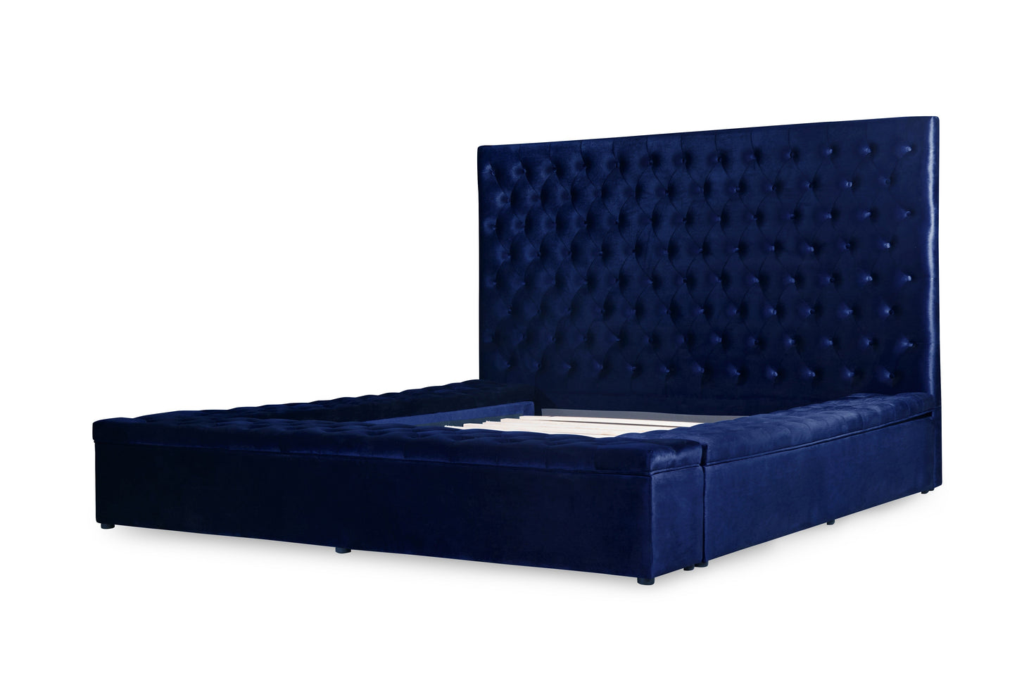 Prague Blue Velvet Queen Upholstered Storage Platform Bed - SET | SH250BLU-1 | SH250BLU-2 | SH250BLU-3 - Luna Furniture - Dallas Store