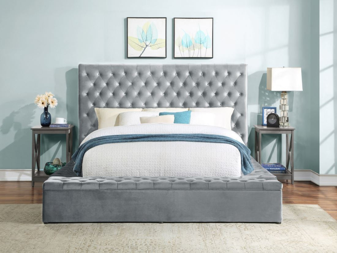 Prague Gray Velvet King Upholstered Storage Platform Bed - SET | SH250GRYK-1 | SH250GRYK-2 | SH250GRYK-3EK - Luna Furniture - Dallas Store