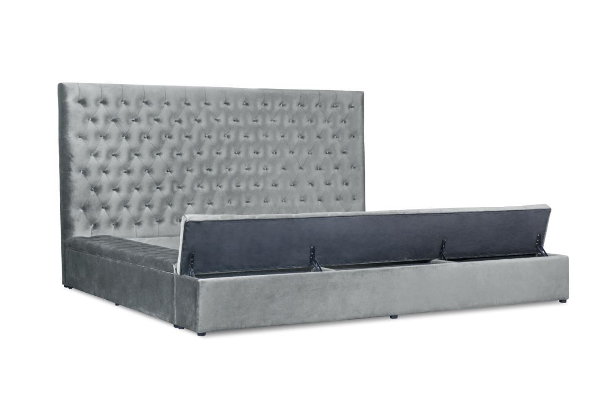 Prague Gray Velvet King Upholstered Storage Platform Bed - SET | SH250GRYK-1 | SH250GRYK-2 | SH250GRYK-3EK - Luna Furniture - Dallas Store