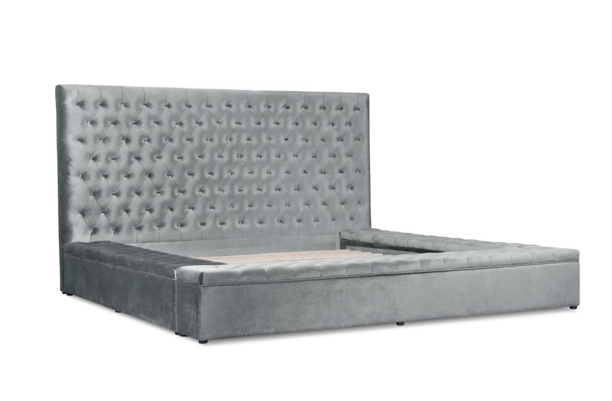 Prague Gray Velvet Queen Upholstered Storage Platform Bed - SET | SH250GRY-1 | SH250GRY-2 | SH250GRY-3 - Luna Furniture - Dallas Store