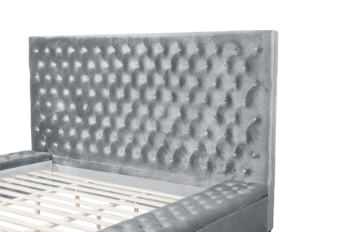Prague Gray Velvet Queen Upholstered Storage Platform Bed - SET | SH250GRY-1 | SH250GRY-2 | SH250GRY-3 - Luna Furniture - Dallas Store