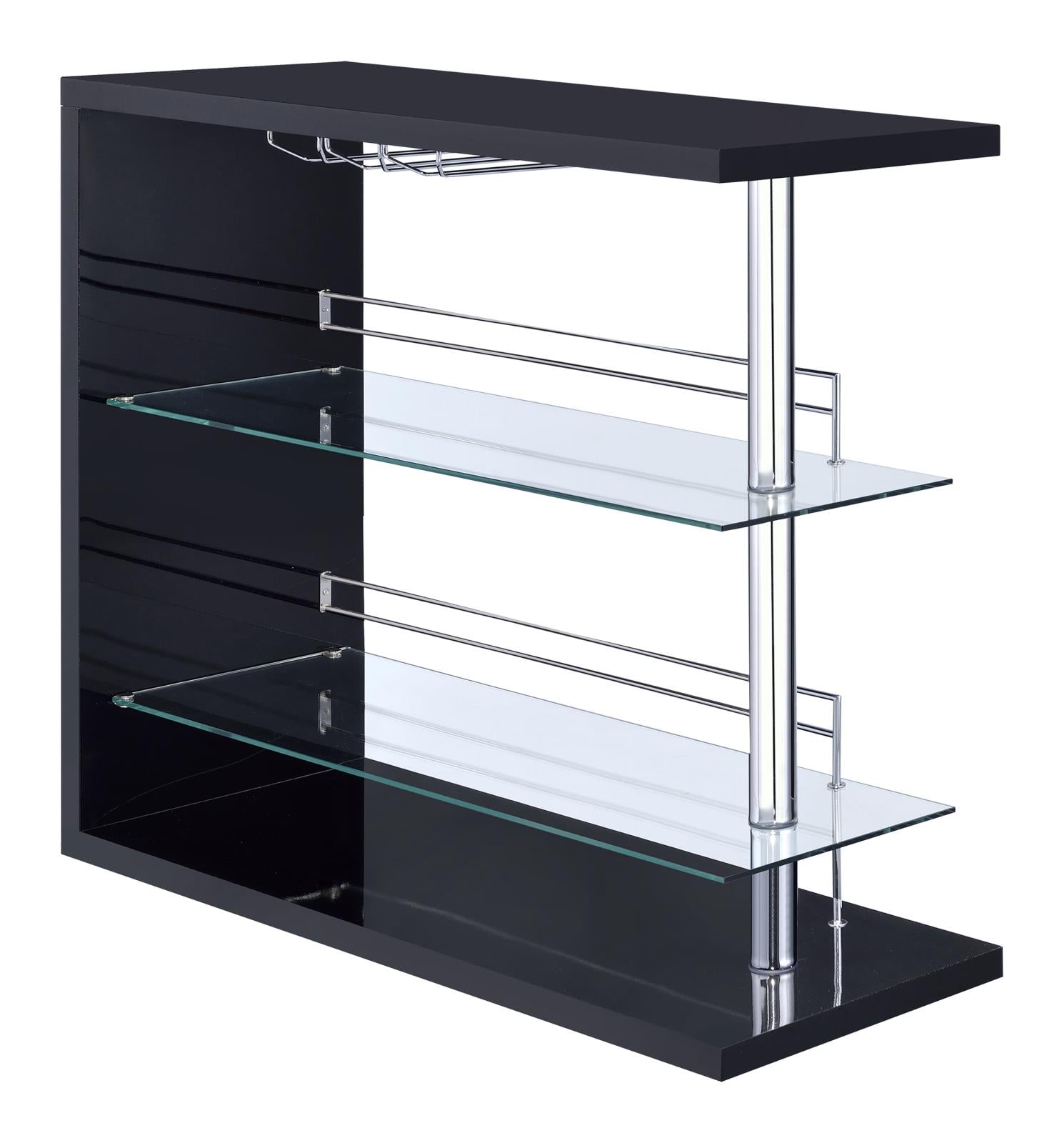Prescott Glossy Black Rectangular 2-Shelf Bar Unit - 100165 - Luna Furniture - Dallas Store