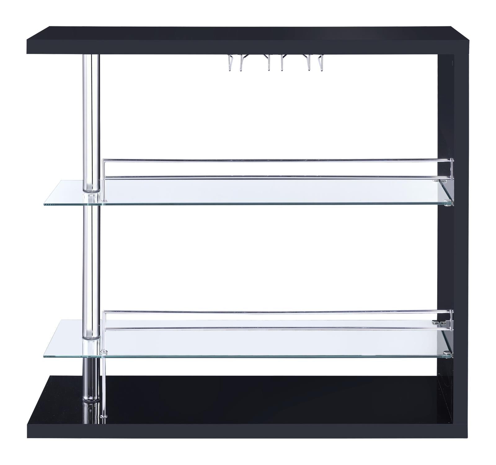 Prescott Glossy Black Rectangular 2-Shelf Bar Unit - 100165 - Luna Furniture - Dallas Store
