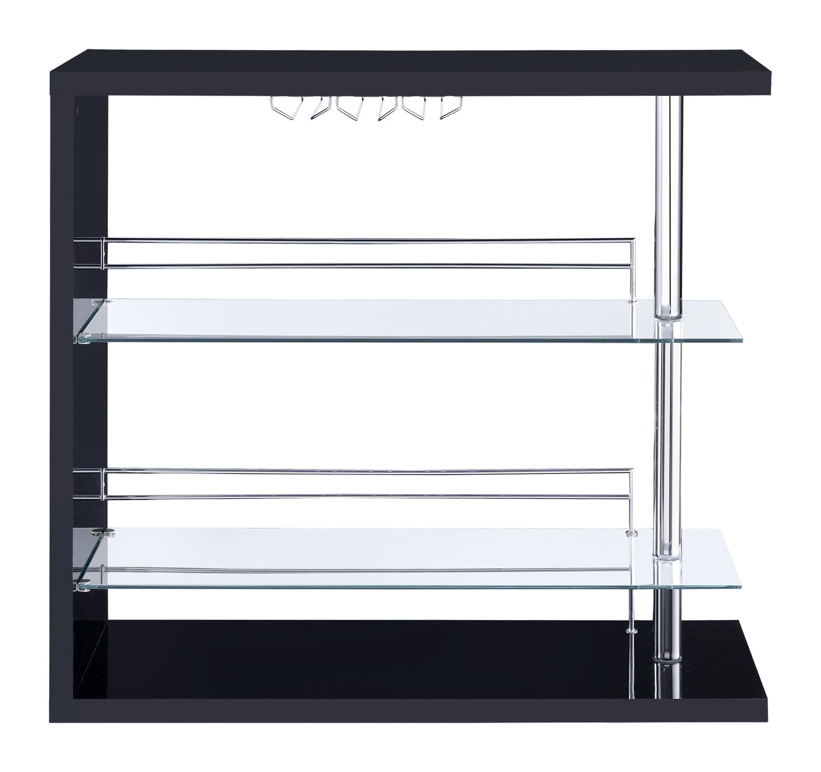 Prescott Glossy Black Rectangular 2-Shelf Bar Unit - 100165 - Luna Furniture - Dallas Store