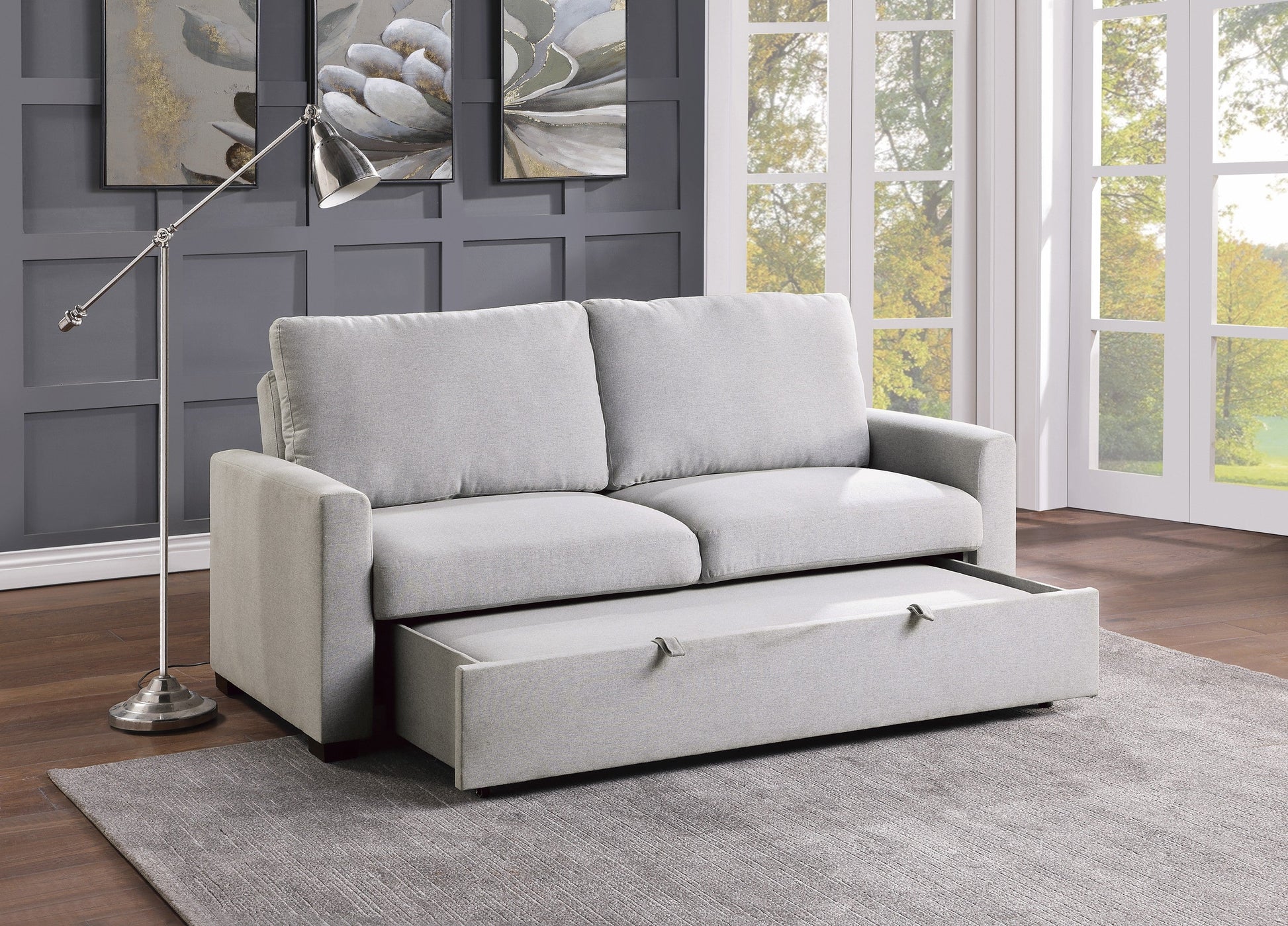 Price Gray Convertible Studio Sofa with Pull-out Bed - 9525RF-3CL - Luna Furniture - Dallas Store