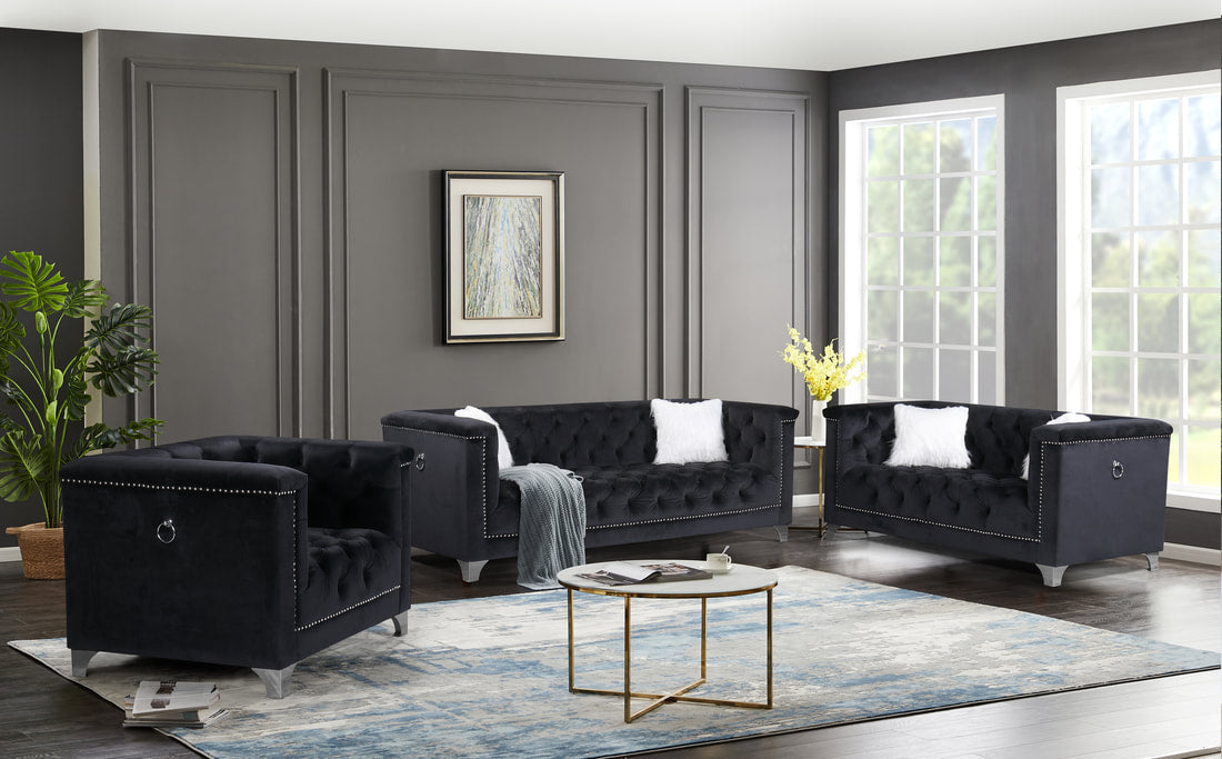 Prince Velvet Black Living Room Set - PRINCE 2pc - Luna Furniture - Dallas Store