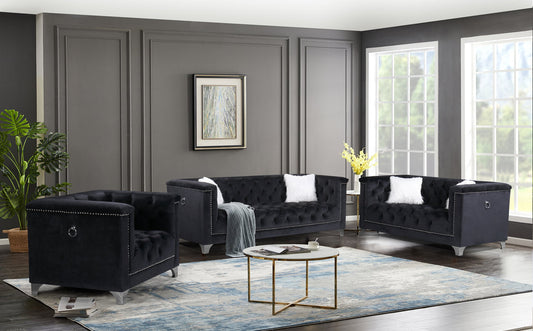 Prince Velvet Black Living Room Set - PRINCE 2pc - Luna Furniture - Dallas Store