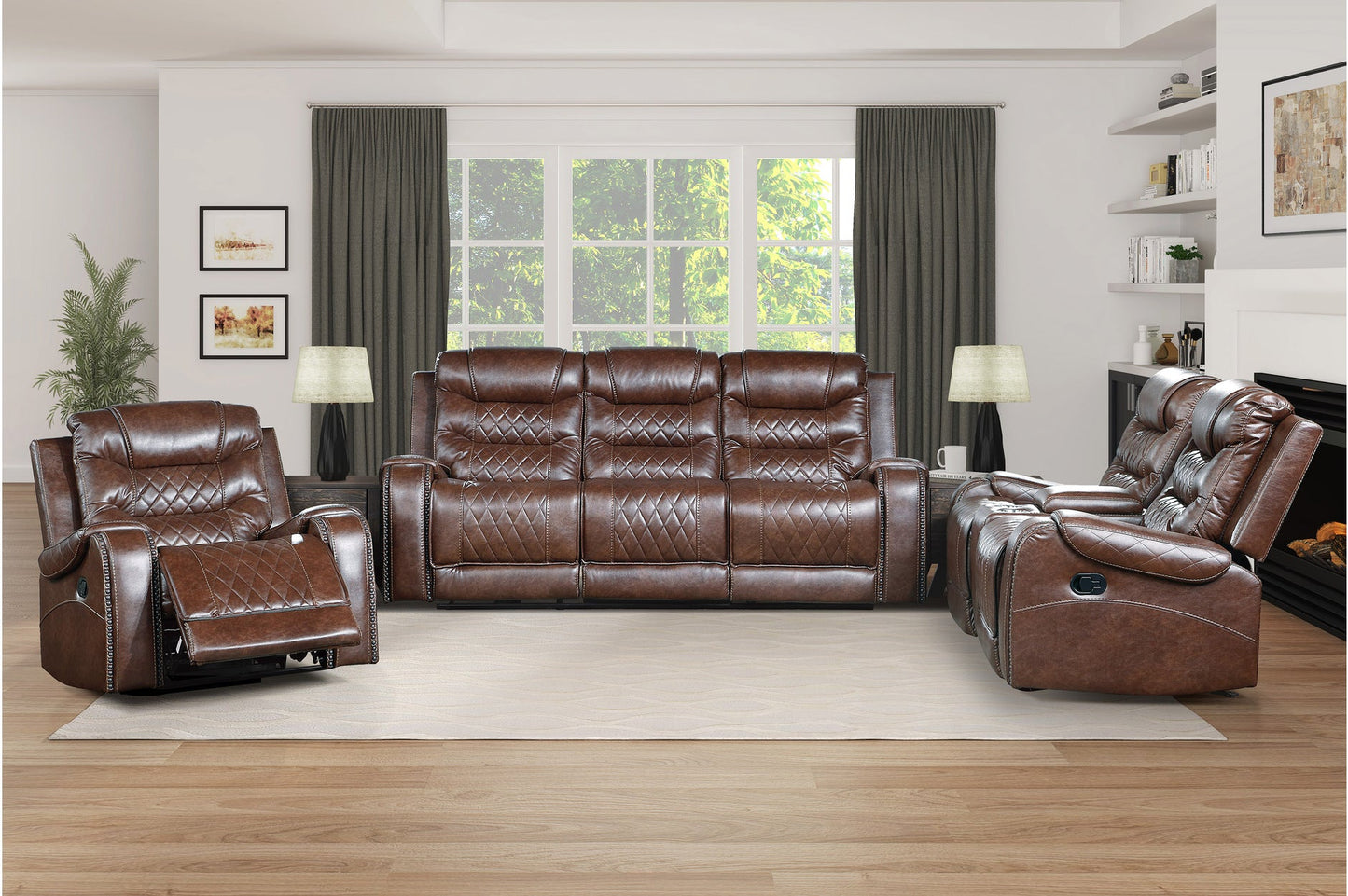 Putnam Brown Reclining Living Room Set - SET | 9405BR-1 | 9405BR-2 | 9405BR-3 - Luna Furniture - Dallas Store
