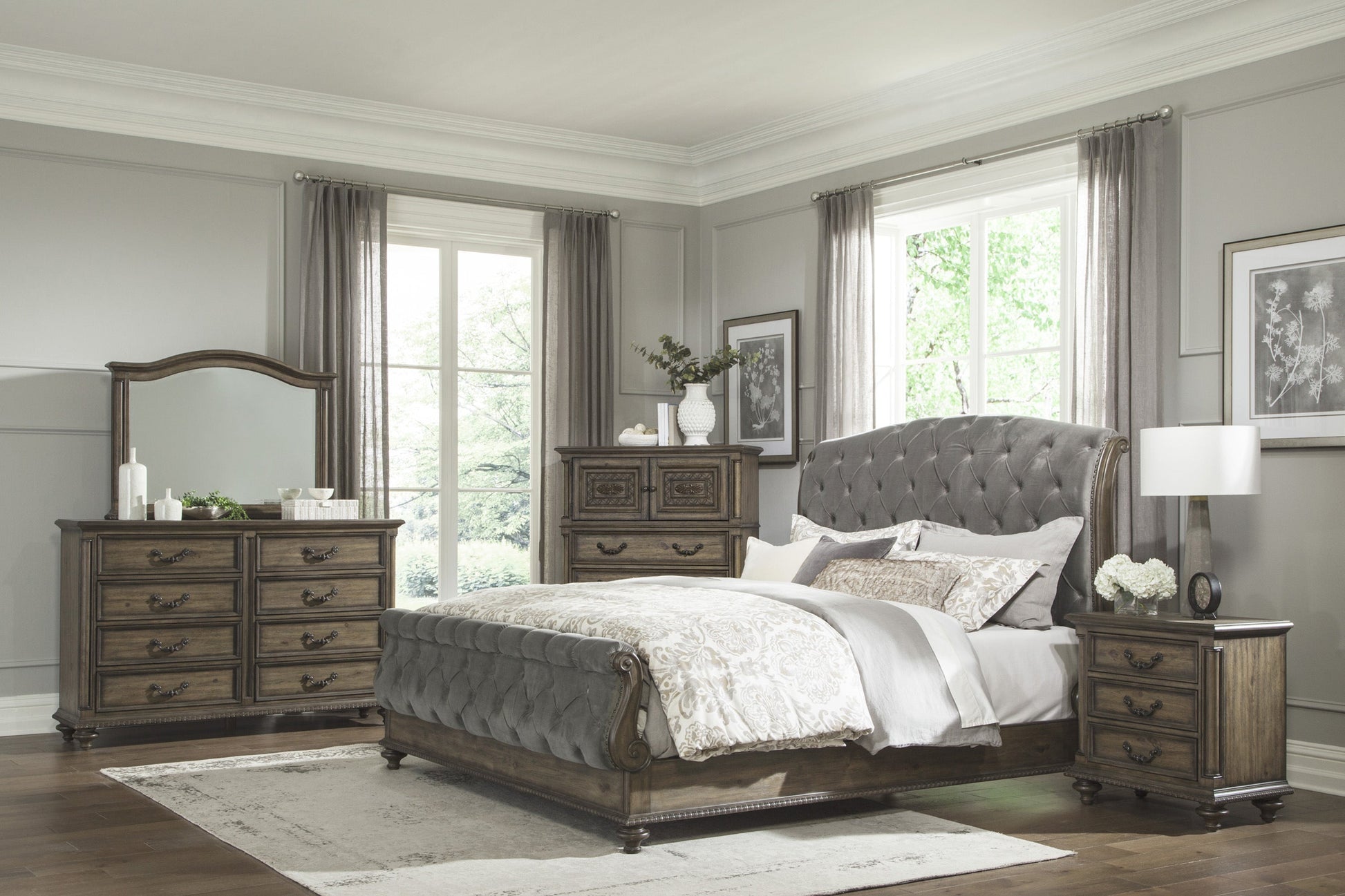 Rachelle Weathered Pecan King Bed - SET | 1693K-1 | 1693K-2 | 1693-3 - Luna Furniture - Dallas Store