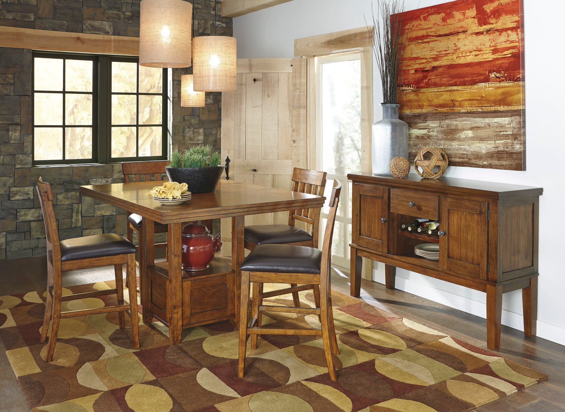 Ralene Medium Brown Counter Height Set - SET | D594-42 | D594-124(2) - Luna Furniture - Dallas Store