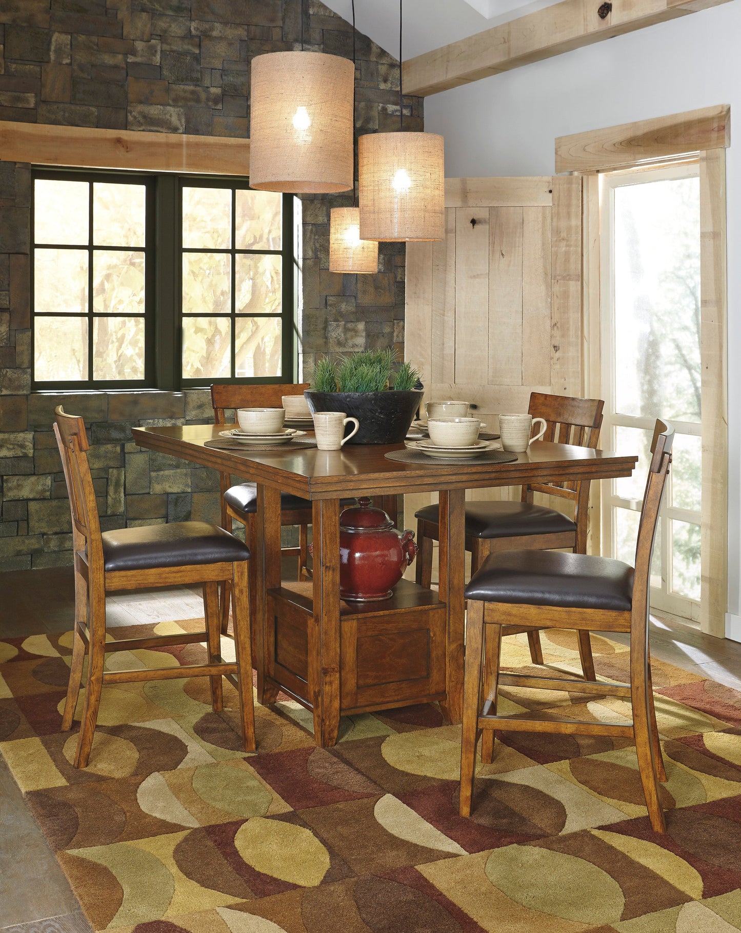 Ralene Medium Brown Counter Height Set - SET | D594-42 | D594-124(2) - Luna Furniture - Dallas Store