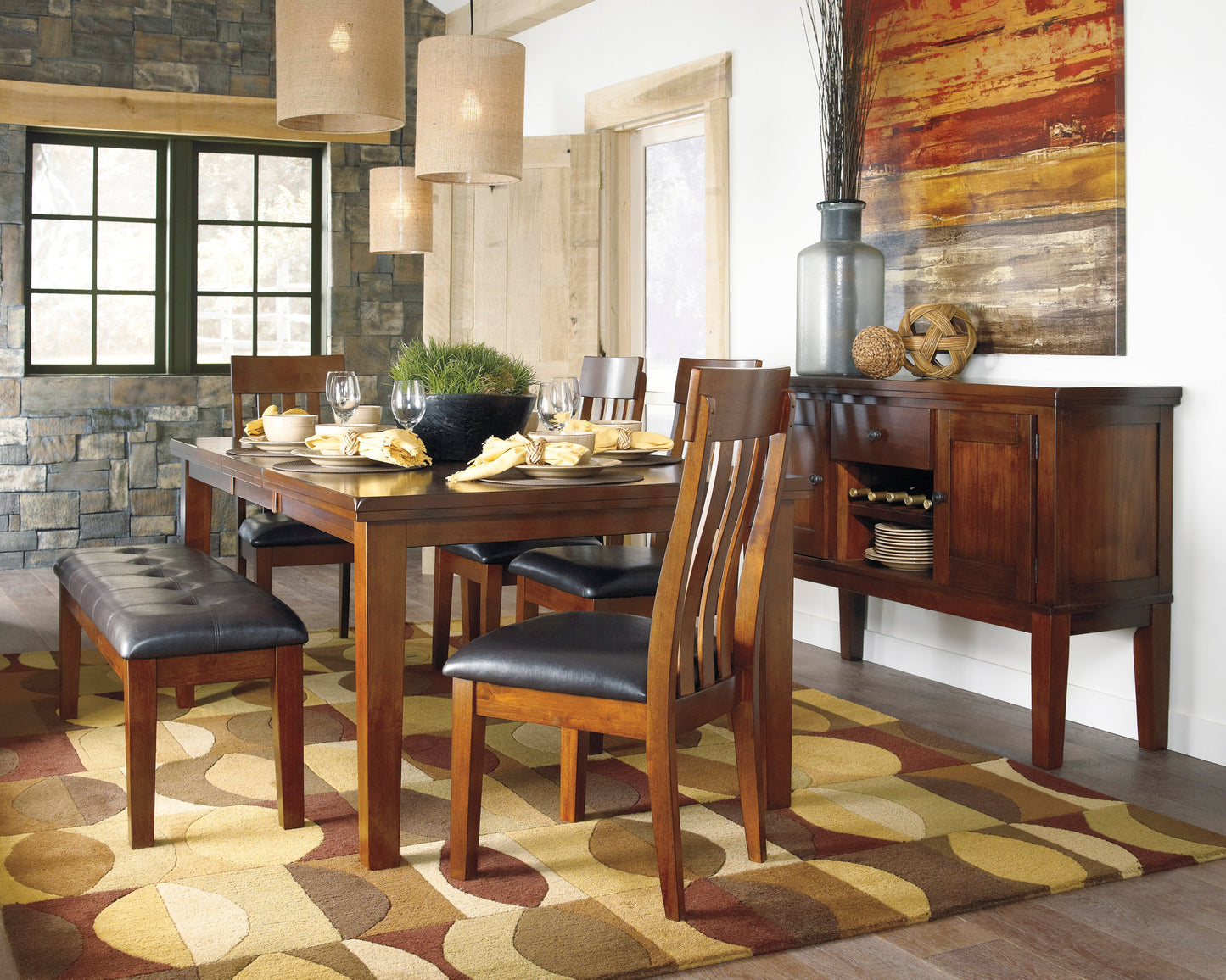 Ralene Medium Brown Extendable Dining Set - SET | D594-35 | D594-01(3) - Luna Furniture - Dallas Store
