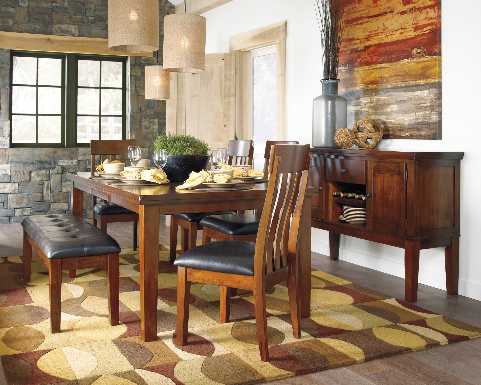 Ralene Medium Brown Extendable Dining Set - SET | D594-35 | D594-01(3) - Luna Furniture - Dallas Store