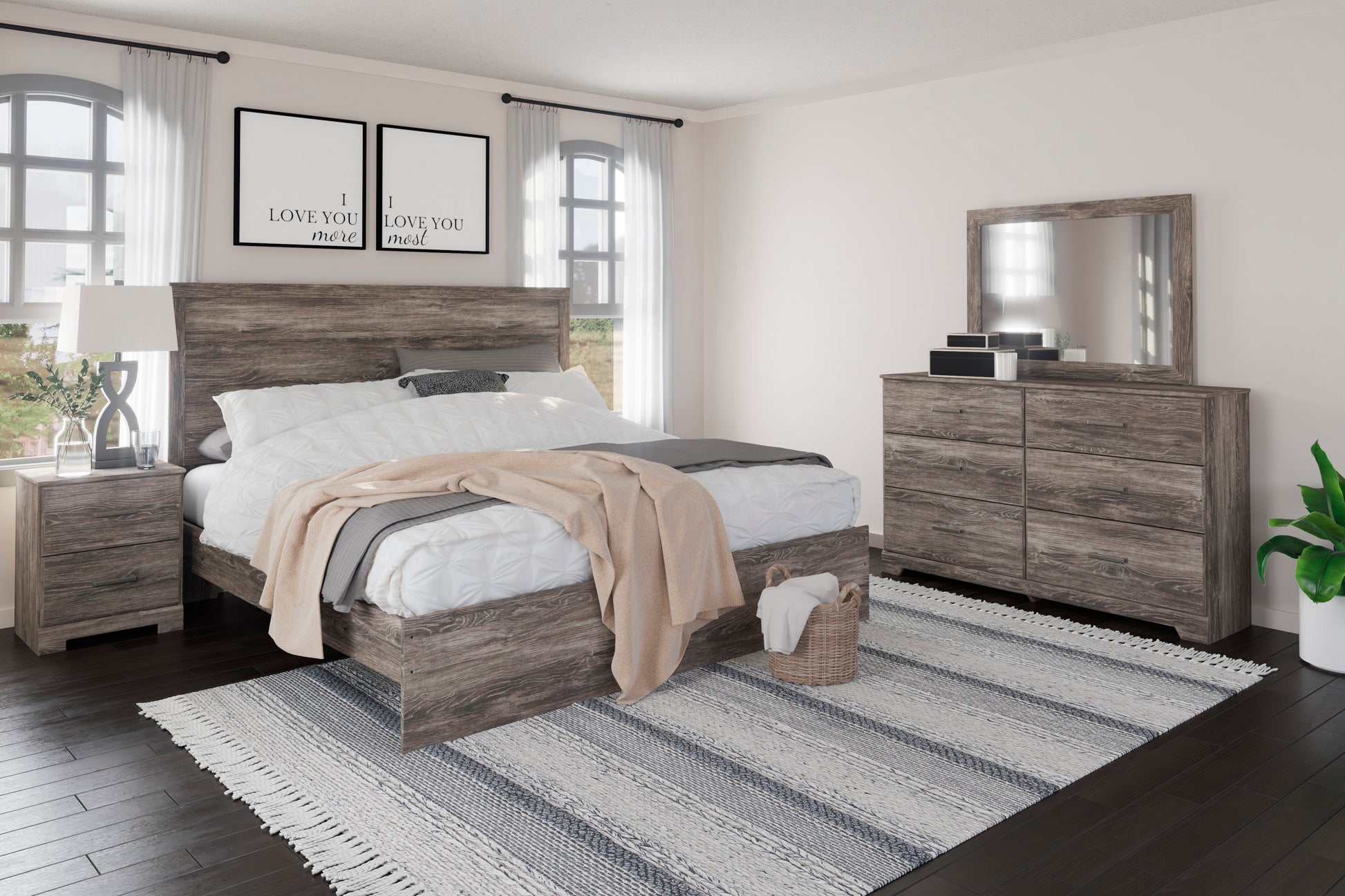 Ralinksi Gray Panel Bedroom Set - SET | B2587-71 | B2587-96 | B2587-31 | B2587-36 - Luna Furniture - Dallas Store