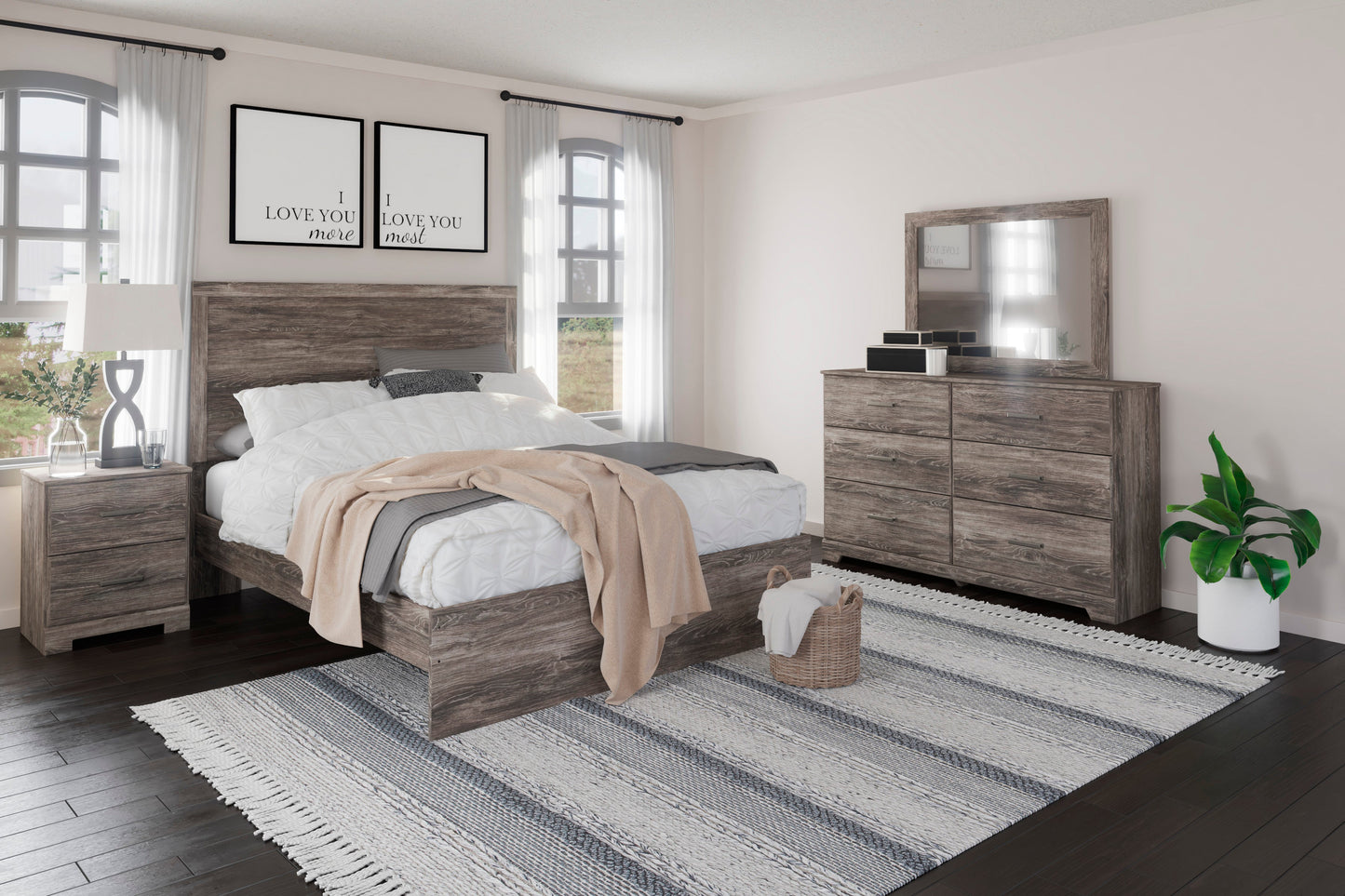 Ralinksi Gray Queen Panel Bed - SET | B2587-71 | B2587-96 - Luna Furniture - Dallas Store