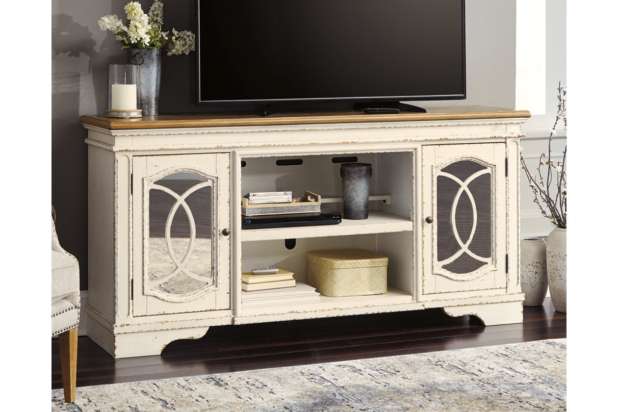 Realyn Chipped White 74" TV Stand - W743-68 - Luna Furniture - Dallas Store