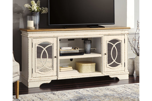 Realyn Chipped White 74" TV Stand - W743-68 - Luna Furniture - Dallas Store