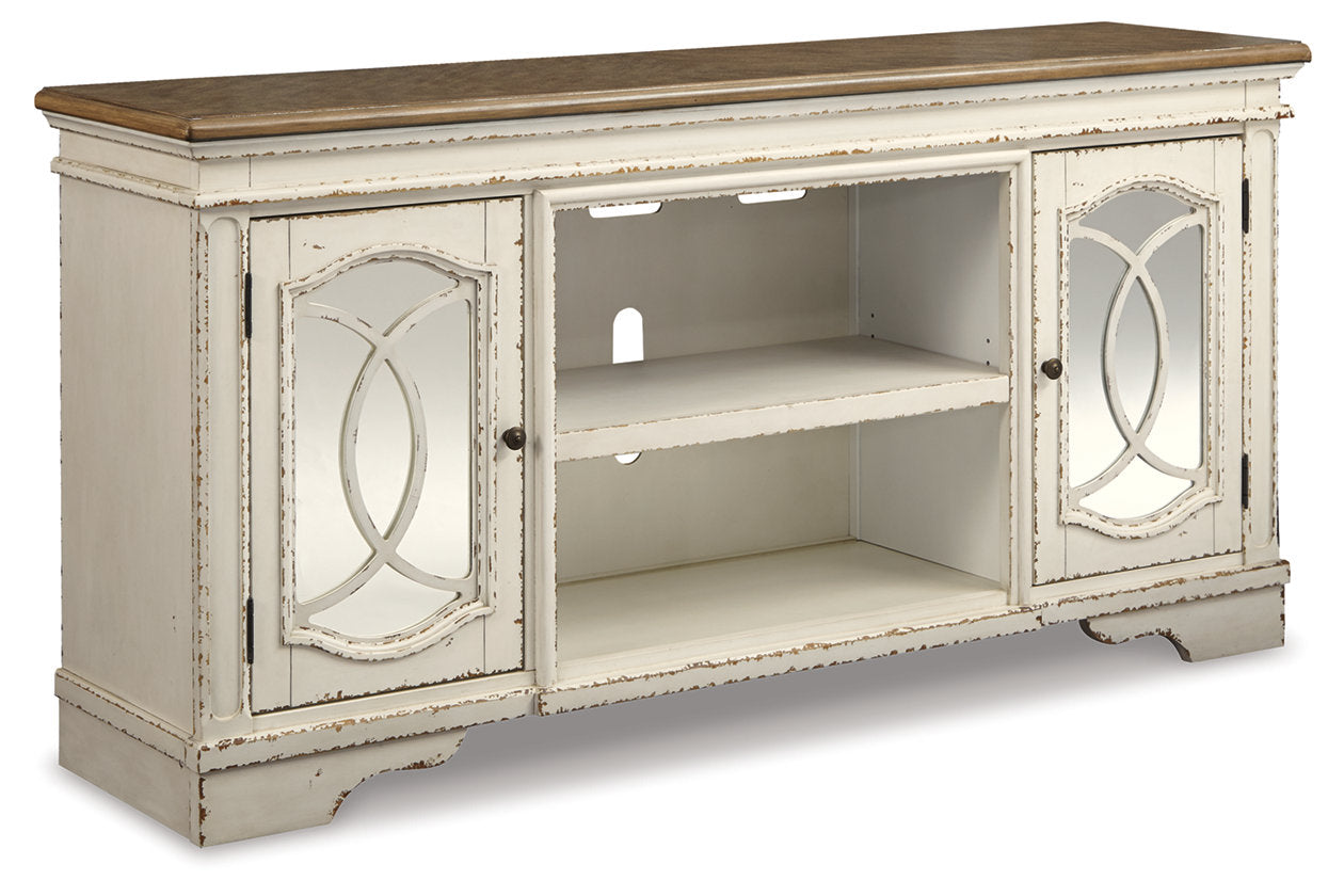 Realyn Chipped White 74" TV Stand - W743-68 - Luna Furniture - Dallas Store