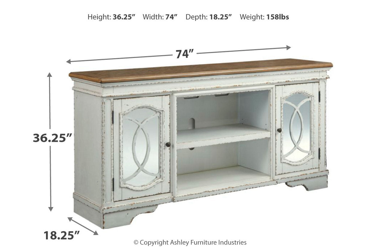 Realyn Chipped White 74" TV Stand - W743-68 - Luna Furniture - Dallas Store