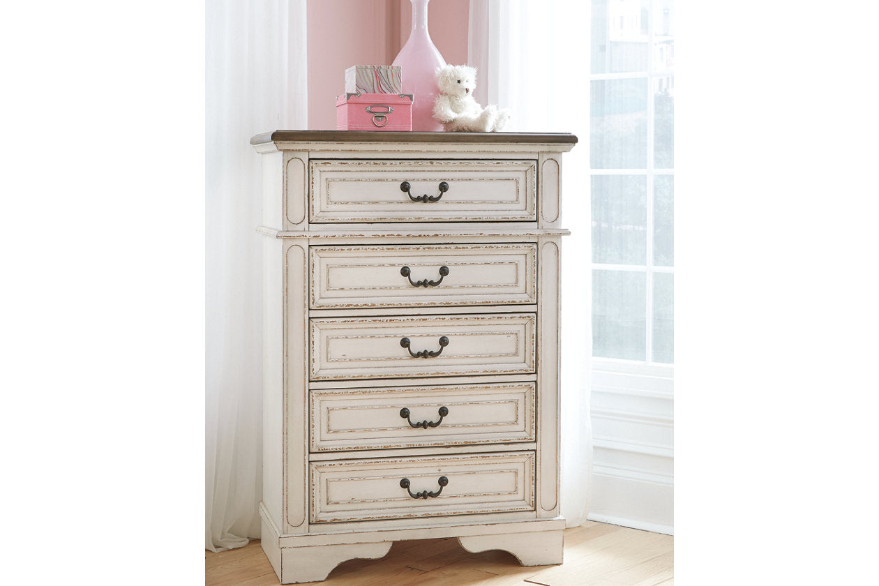 Realyn Chipped White Chest of Drawers - B743-45 - Luna Furniture - Dallas Store