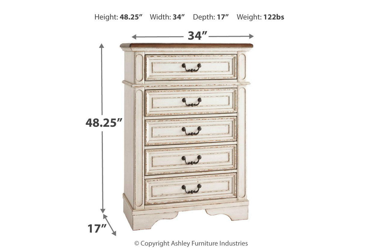 Realyn Chipped White Chest of Drawers - B743-45 - Luna Furniture - Dallas Store