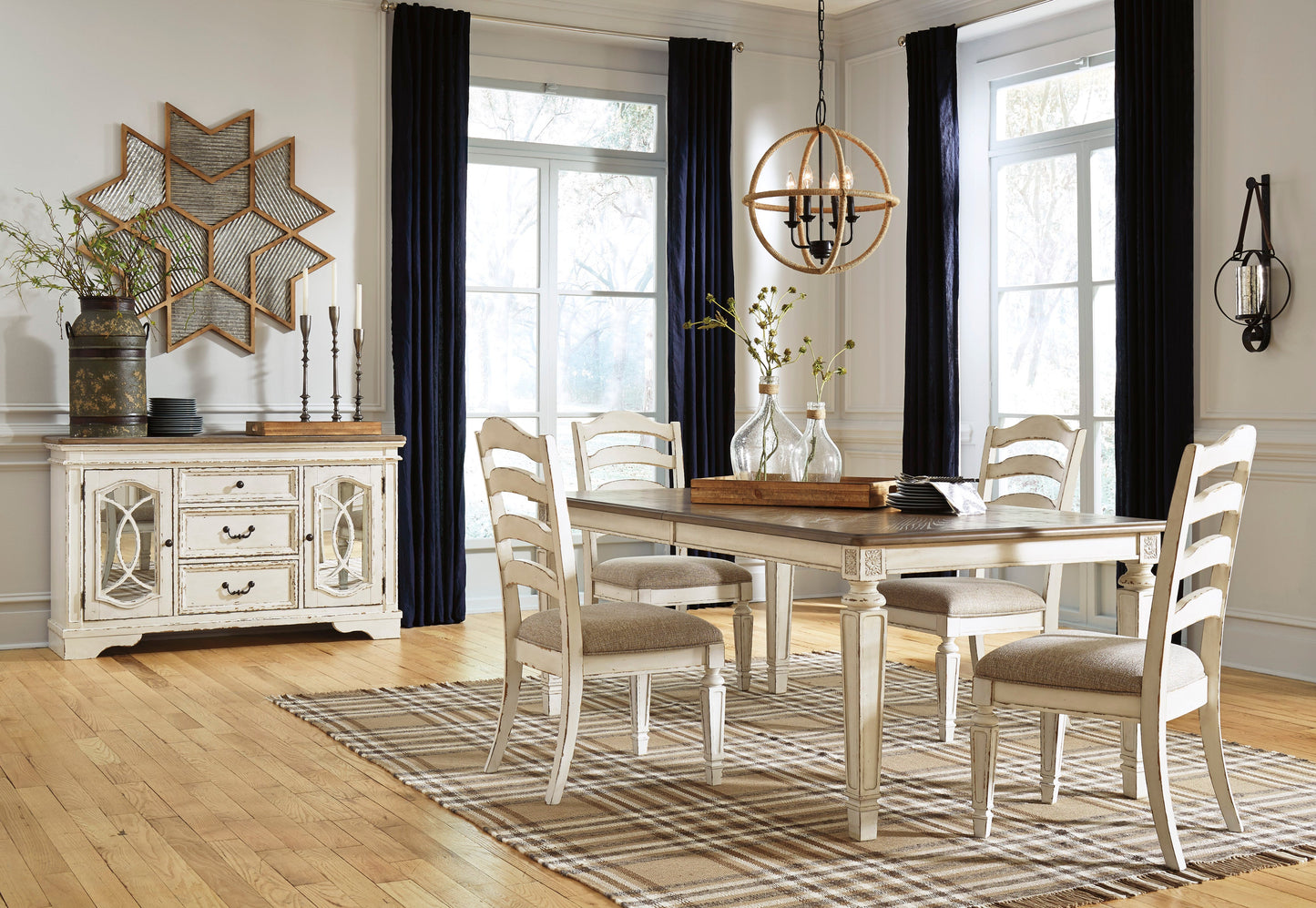 Realyn Chipped White Extendable Ladder Dining Set - SET | D743-45 | D743-01(4) - Luna Furniture - Dallas Store