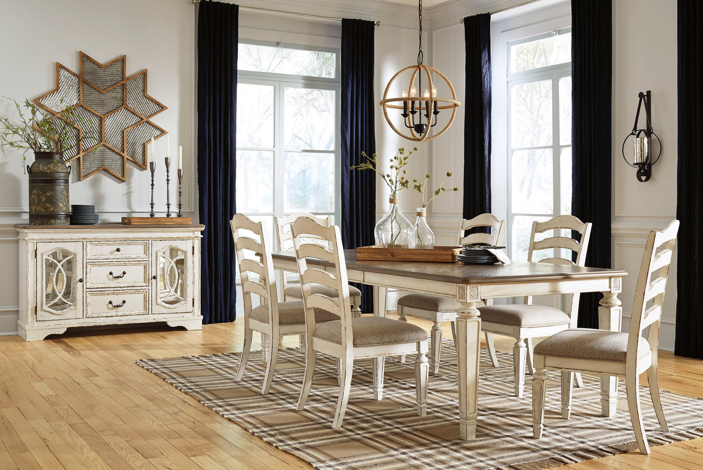 Realyn Chipped White Extendable Ladder Dining Set - SET | D743-45 | D743-01(4) - Luna Furniture - Dallas Store