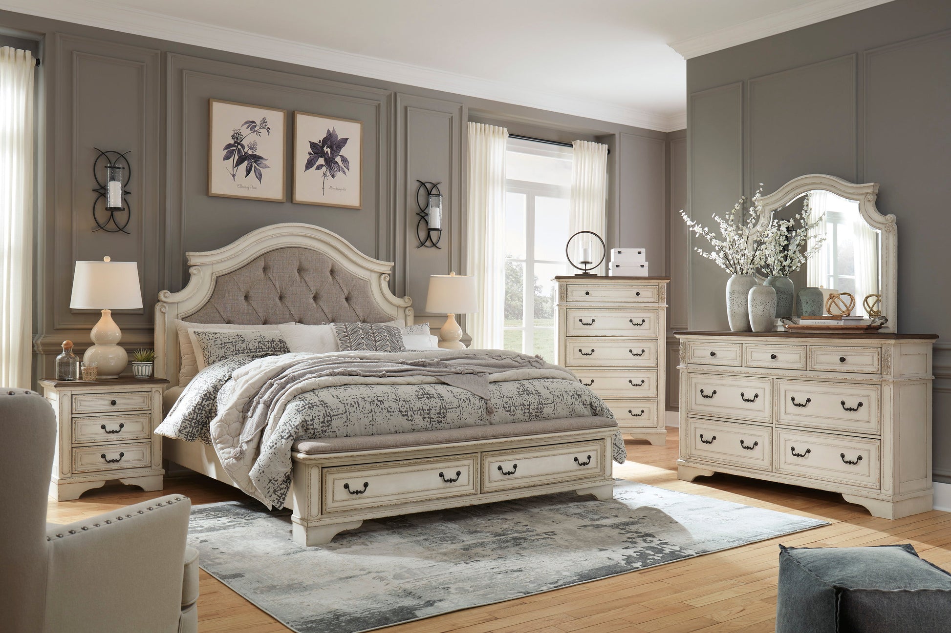 Realyn Chipped White Footboard Storage Platform Bedroom Set - SET | B743-54S | B743-57 | B743-196 | B743-93 | B743-46 - Luna Furniture - Dallas Store