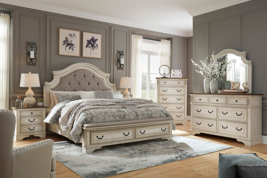 Realyn Chipped White Footboard Storage Platform Bedroom Set - SET | B743-54S | B743-57 | B743-196 | B743-93 | B743-46 - Luna Furniture - Dallas Store