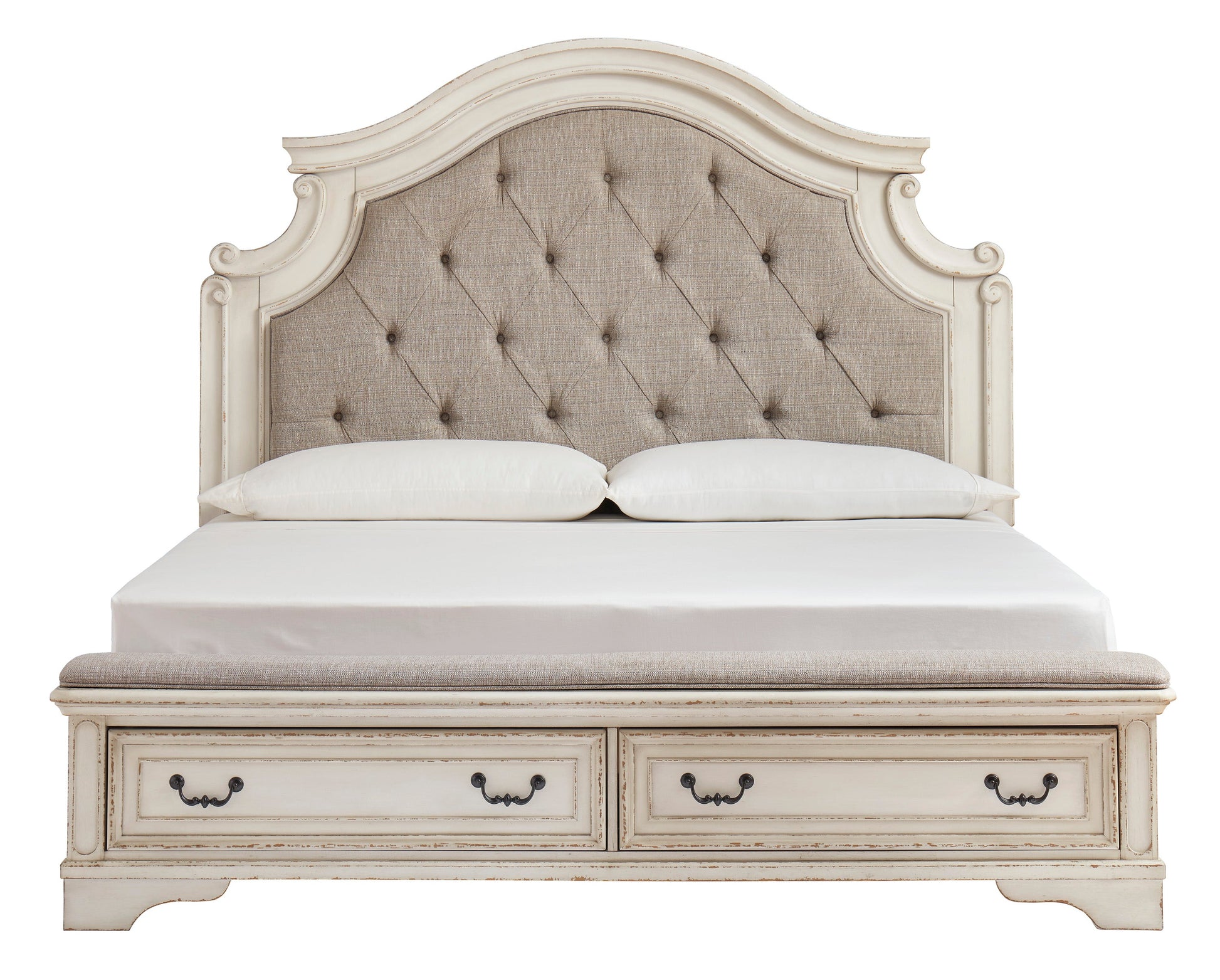Realyn Chipped White Footboard Storage Platform Bedroom Set - SET | B743-54S | B743-57 | B743-196 | B743-93 | B743-46 - Luna Furniture - Dallas Store