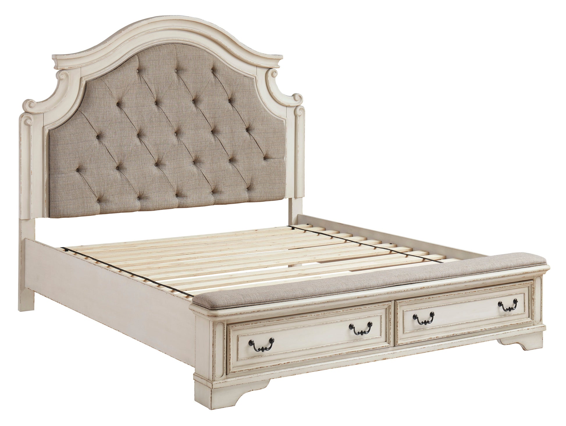Realyn Chipped White Footboard Storage Platform Bedroom Set - SET | B743-54S | B743-57 | B743-196 | B743-93 | B743-46 - Luna Furniture - Dallas Store