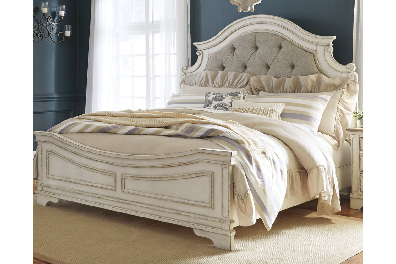 Realyn Chipped White King Upholstered Panel Bed - SET | B743-56 | B743-58 | B743-97 - Luna Furniture - Dallas Store