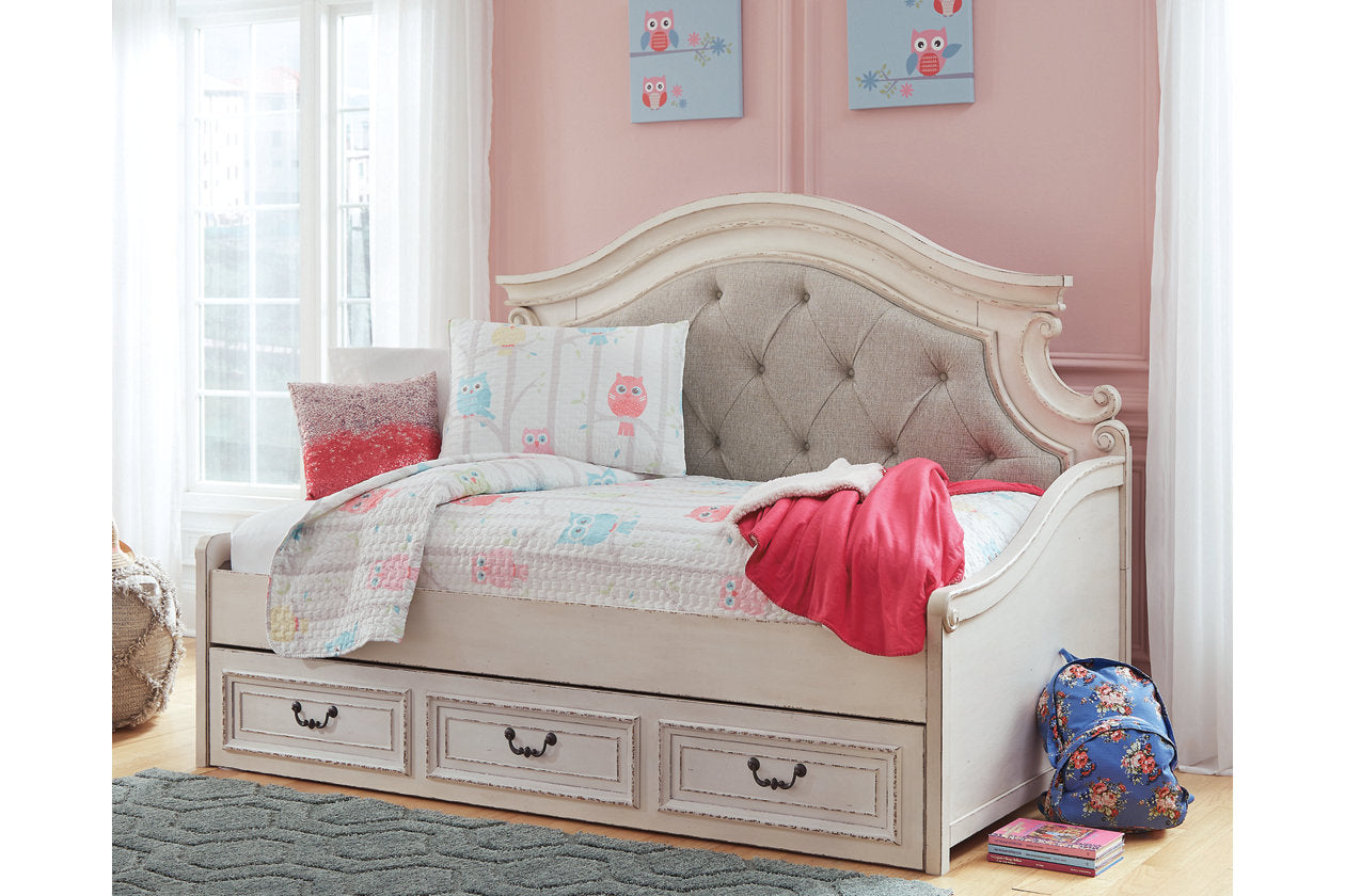 Realyn Chipped White Twin Daybed with 1 Large Storage Drawer - SET | B743-80 | B743-60 - Luna Furniture - Dallas Store