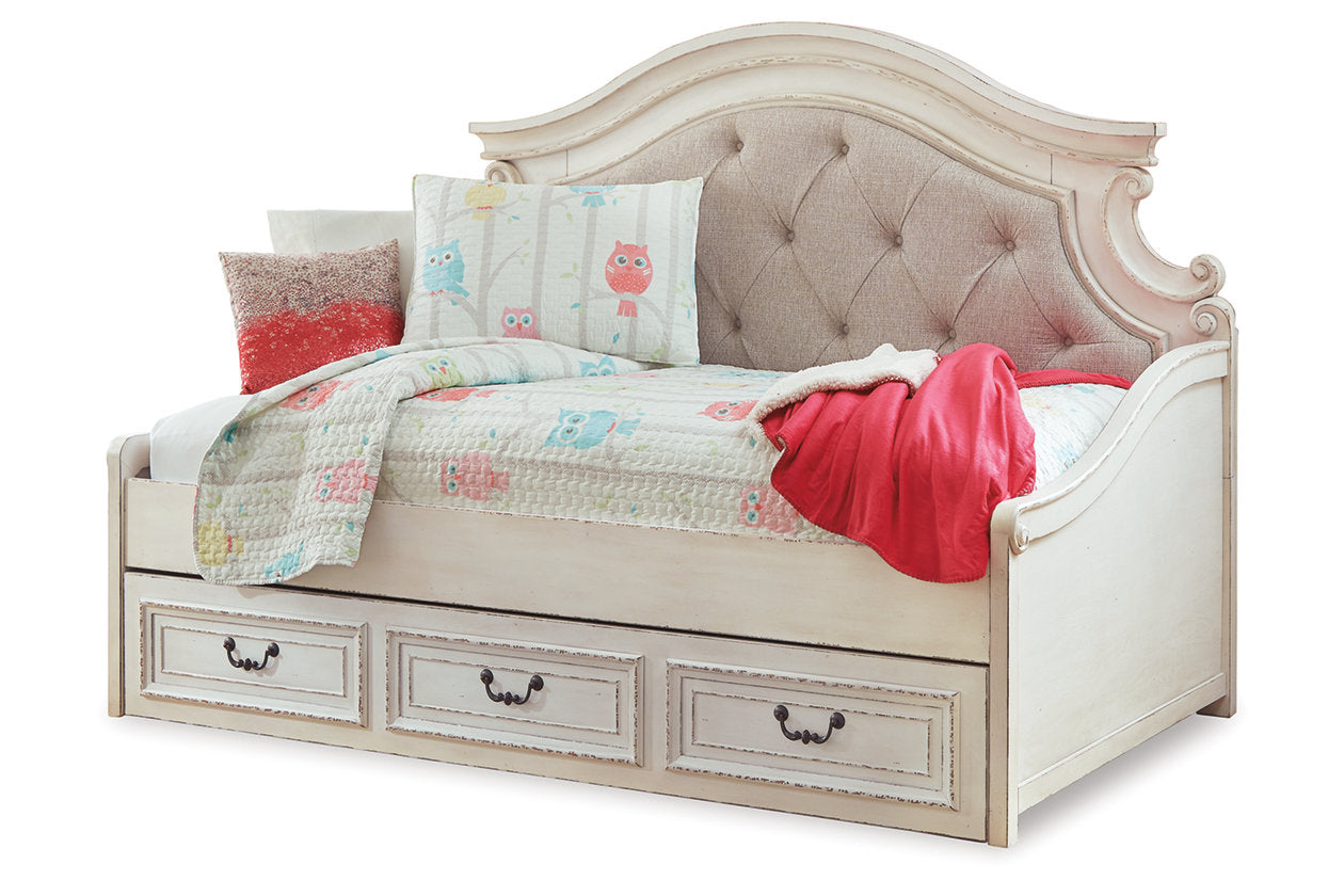Realyn Chipped White Twin Daybed with 1 Large Storage Drawer - SET | B743-80 | B743-60 - Luna Furniture - Dallas Store