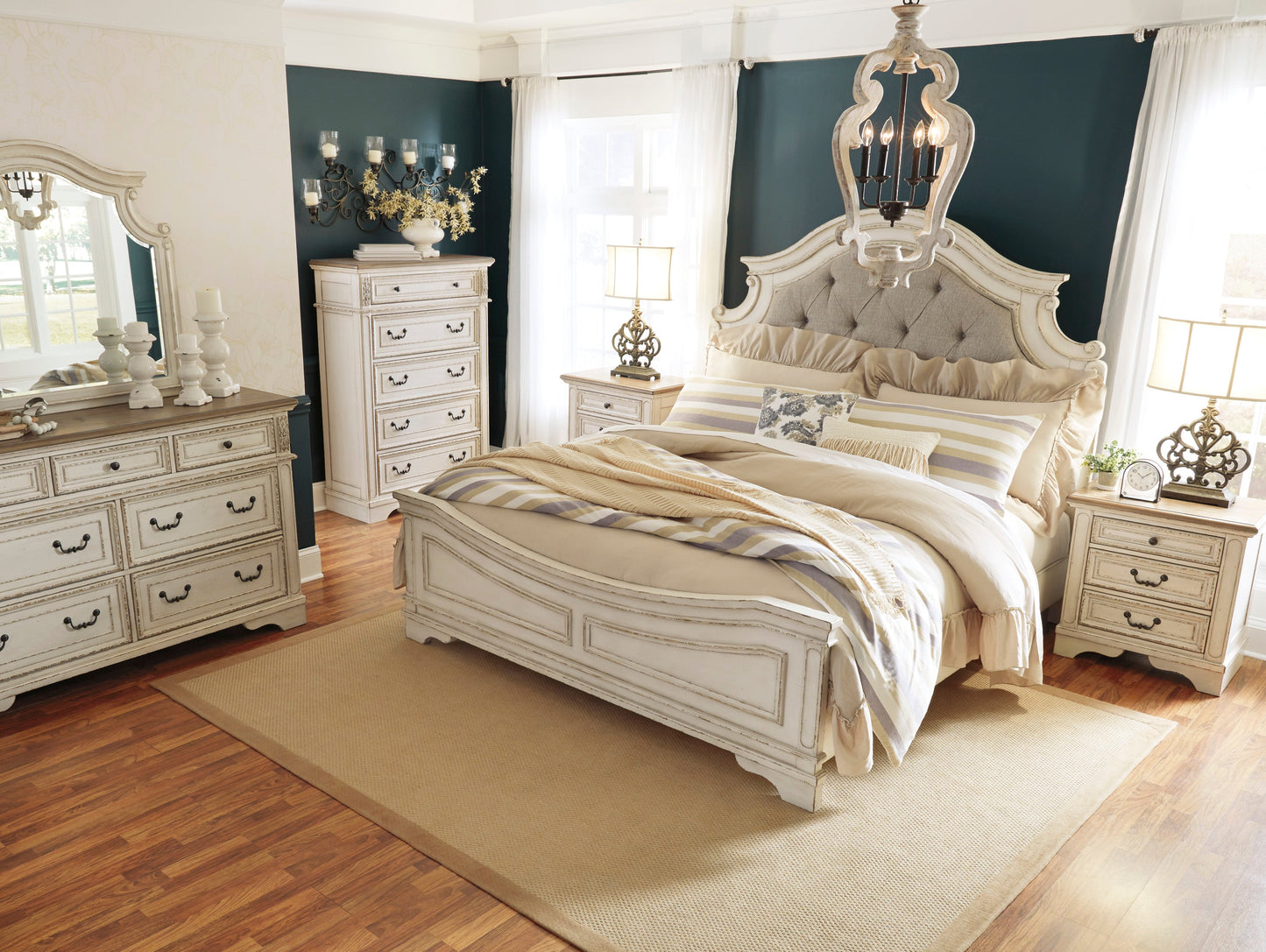 Realyn Chipped White Upholstered Panel Bedroom Set - SET | B743-54 | B743-57 | B743-96 | B743-31 | B743-36 - Luna Furniture - Dallas Store
