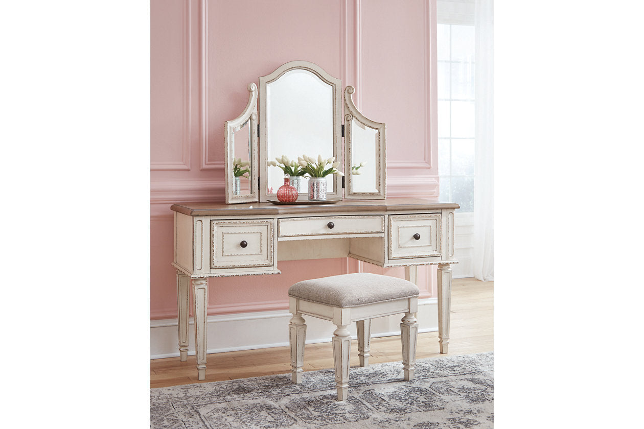Realyn Two-tone Vanity and Mirror with Stool - B743-22 - Luna Furniture - Dallas Store
