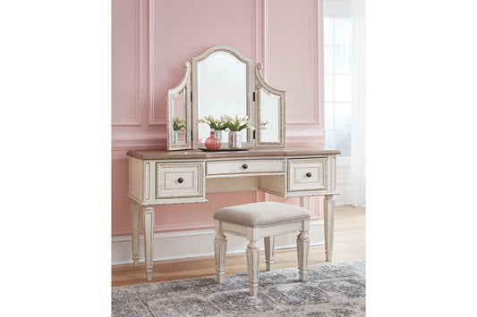 Realyn Two-tone Vanity and Mirror with Stool - B743-22 - Luna Furniture - Dallas Store