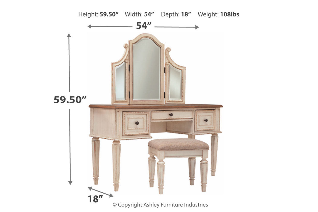 Realyn Two-tone Vanity and Mirror with Stool - B743-22 - Luna Furniture - Dallas Store