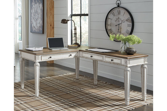 Realyn White/Brown 2-Piece Home Office Desk - SET | H743-34 | H743-34R - Luna Furniture - Dallas Store
