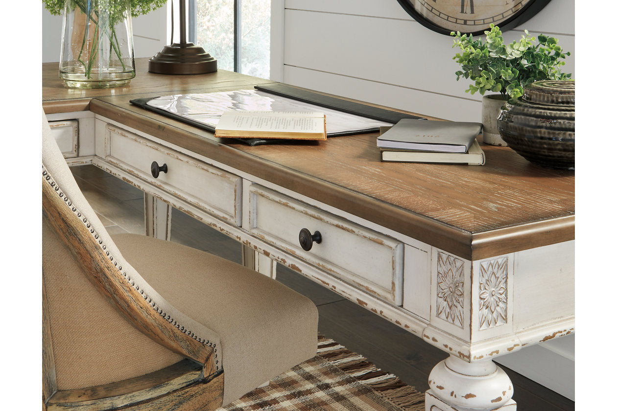 Realyn White/Brown 2-Piece Home Office Desk - SET | H743-34 | H743-34R - Luna Furniture - Dallas Store